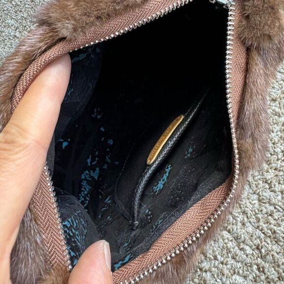 Natural Brown Handmade Real Mink Fur Half Moon Shoulder Bag/Crossbody - Picture 16 of 16